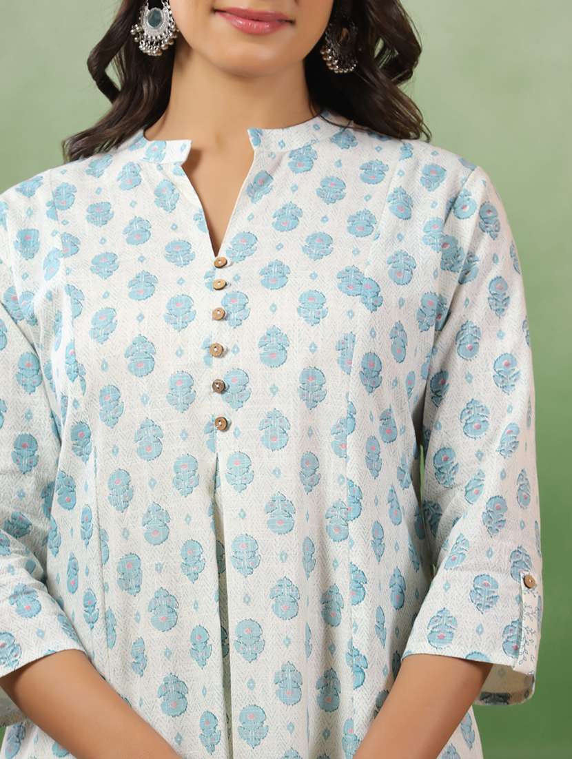 Women Floral Three Quarter Sleeve Kurta Pant Set - 22294990 -  Standard Image - 4