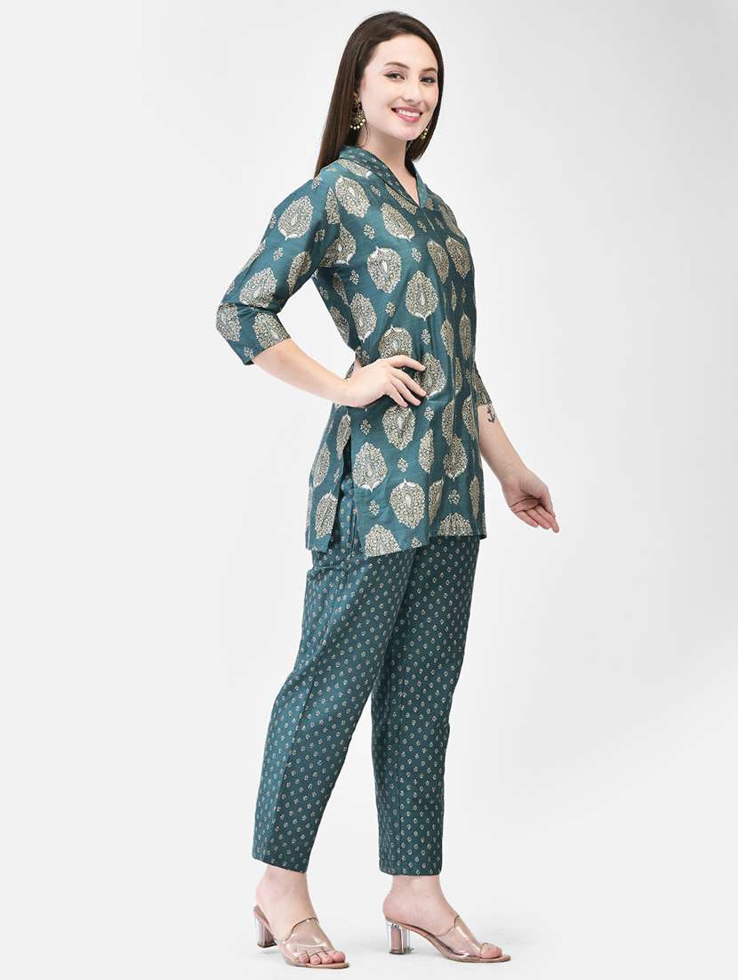 women printed three quarter sleeve ethnic co-ord set - 22294999 -  Standard Image - 1