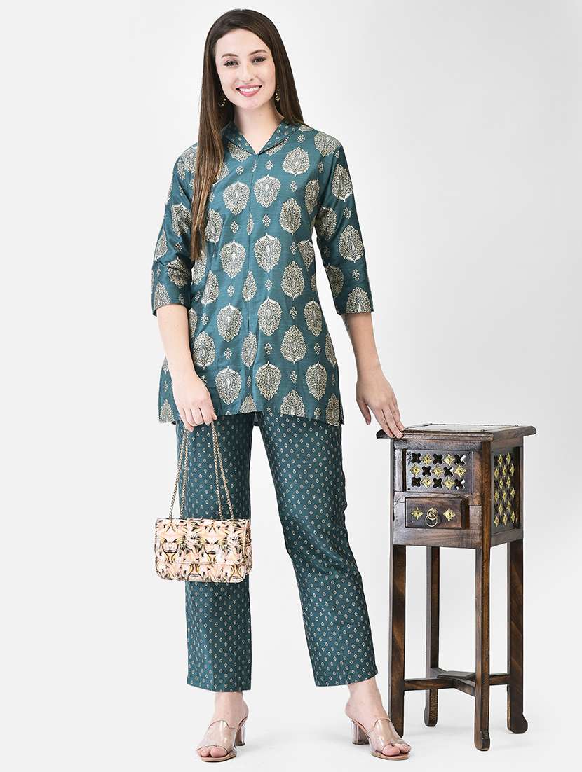 women printed three quarter sleeve ethnic co-ord set - 22294999 -  Standard Image - 4