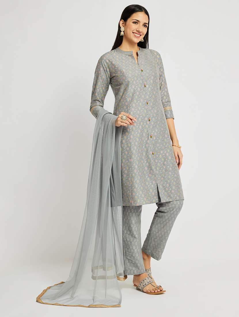 women printed three quarter sleeve kurta pant with dupatta set - 22295006 -  Standard Image - 1