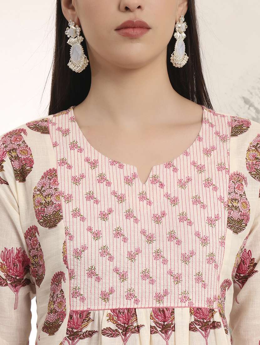 women printed three quarter sleeve kurta pant set - 22295009 -  Standard Image - 6