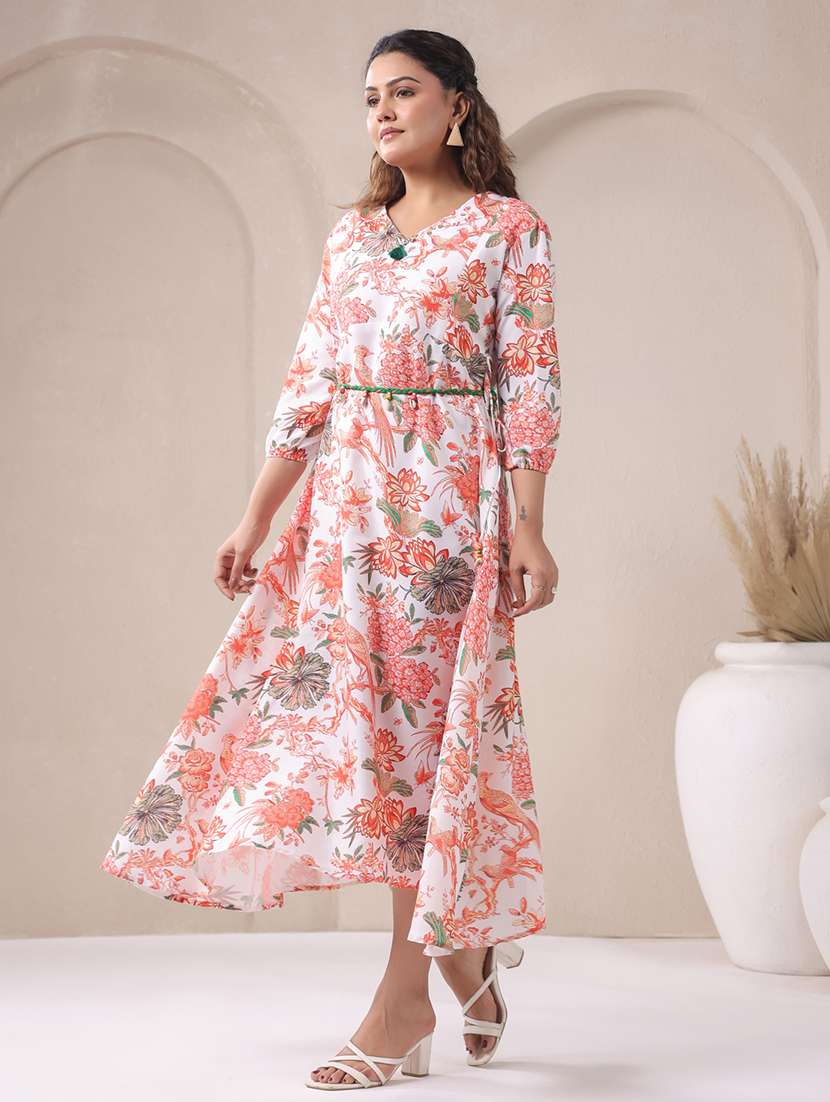 women floral three quarter sleeve a-line ethnic dress - 22295031 -  Standard Image - 1