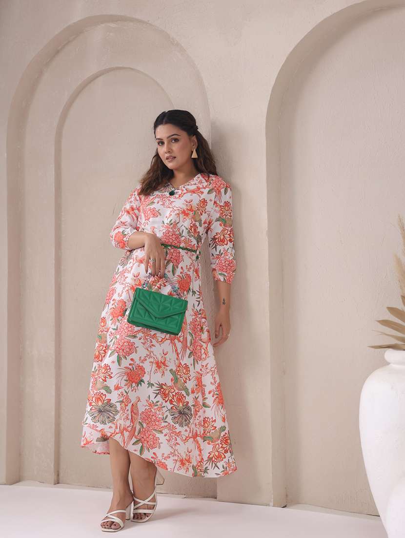 women floral three quarter sleeve a-line ethnic dress - 22295031 -  Standard Image - 4