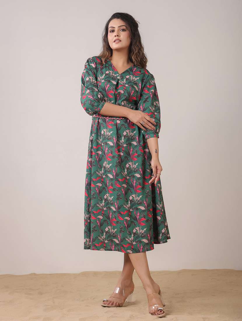 women printed three quarter sleeve a-line ethnic dress - 22295032 -  Standard Image - 1
