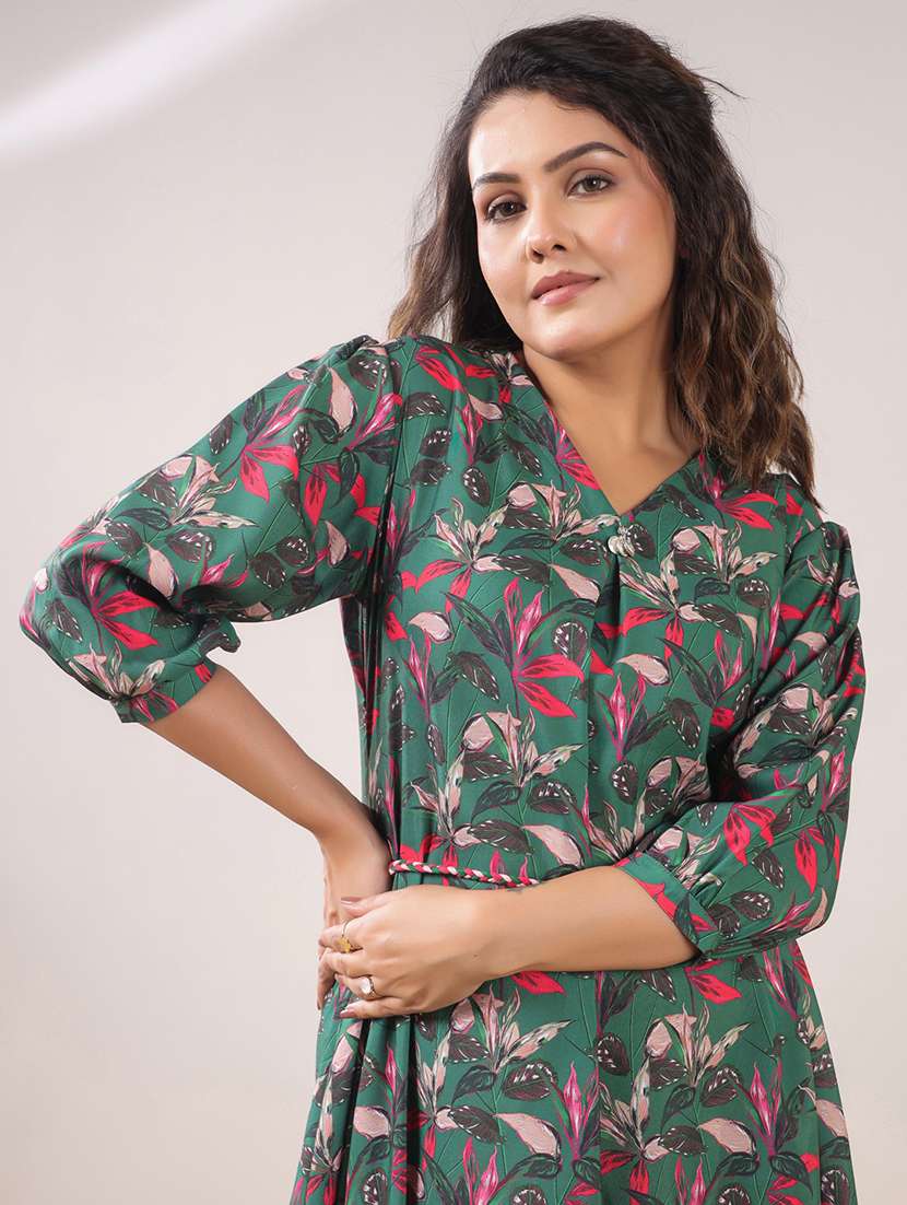 women printed three quarter sleeve a-line ethnic dress - 22295032 -  Standard Image - 4