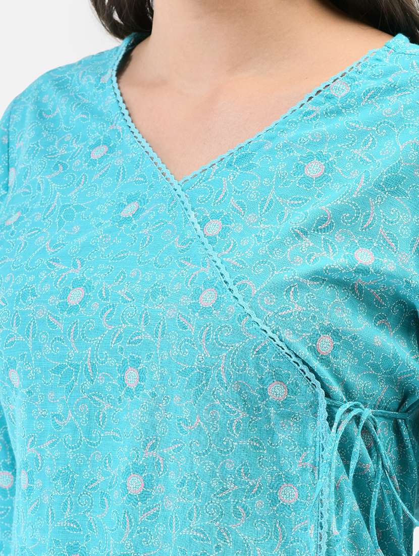 women printed three quarter sleeve angrakha kurta - 22295033 -  Standard Image - 4