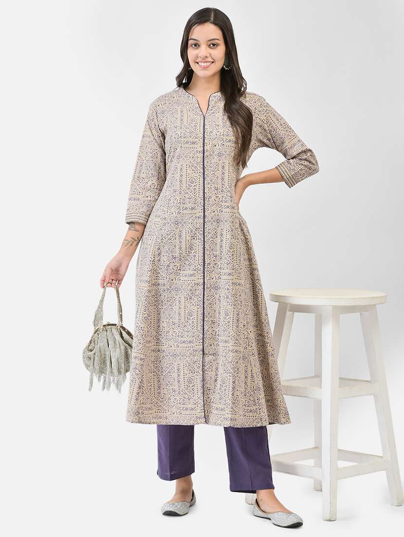 women printed three quarter sleeve a-line kurta - 22295034 -  Standard Image - 1