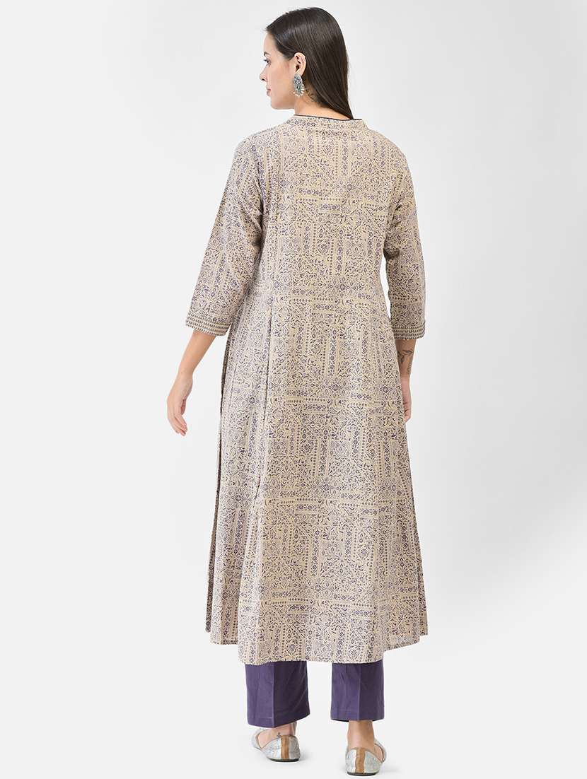 women printed three quarter sleeve a-line kurta - 22295034 -  Standard Image - 4