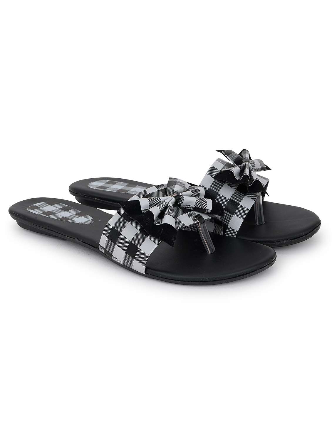 women checkered slip on flat sandals - 22295048 -  Standard Image - 1
