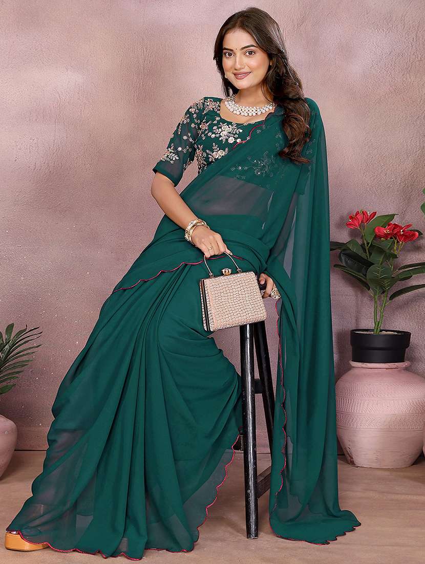women solid plain saree with blouse - 22295069 -  Standard Image - 1