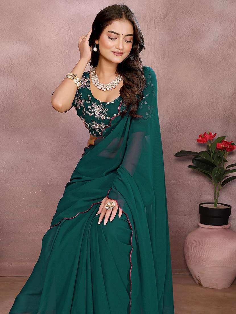 women solid plain saree with blouse - 22295069 -  Standard Image - 4