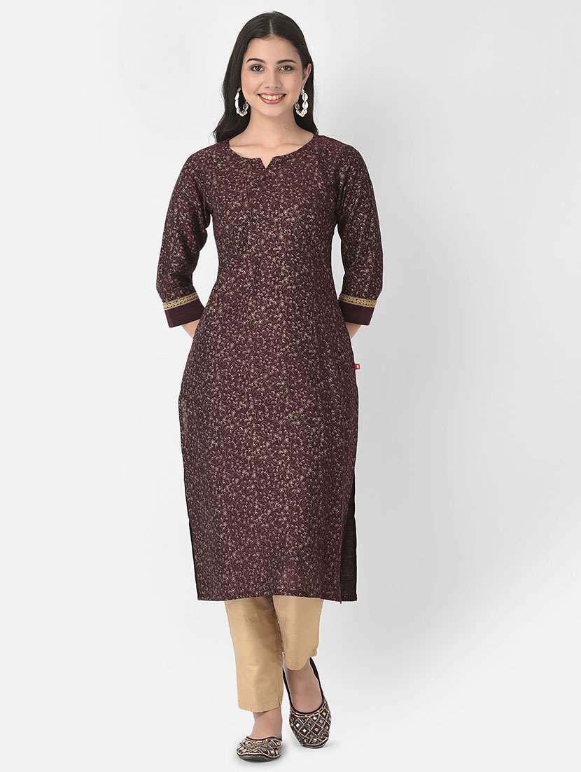 women printed three quarter sleeve straight kurta