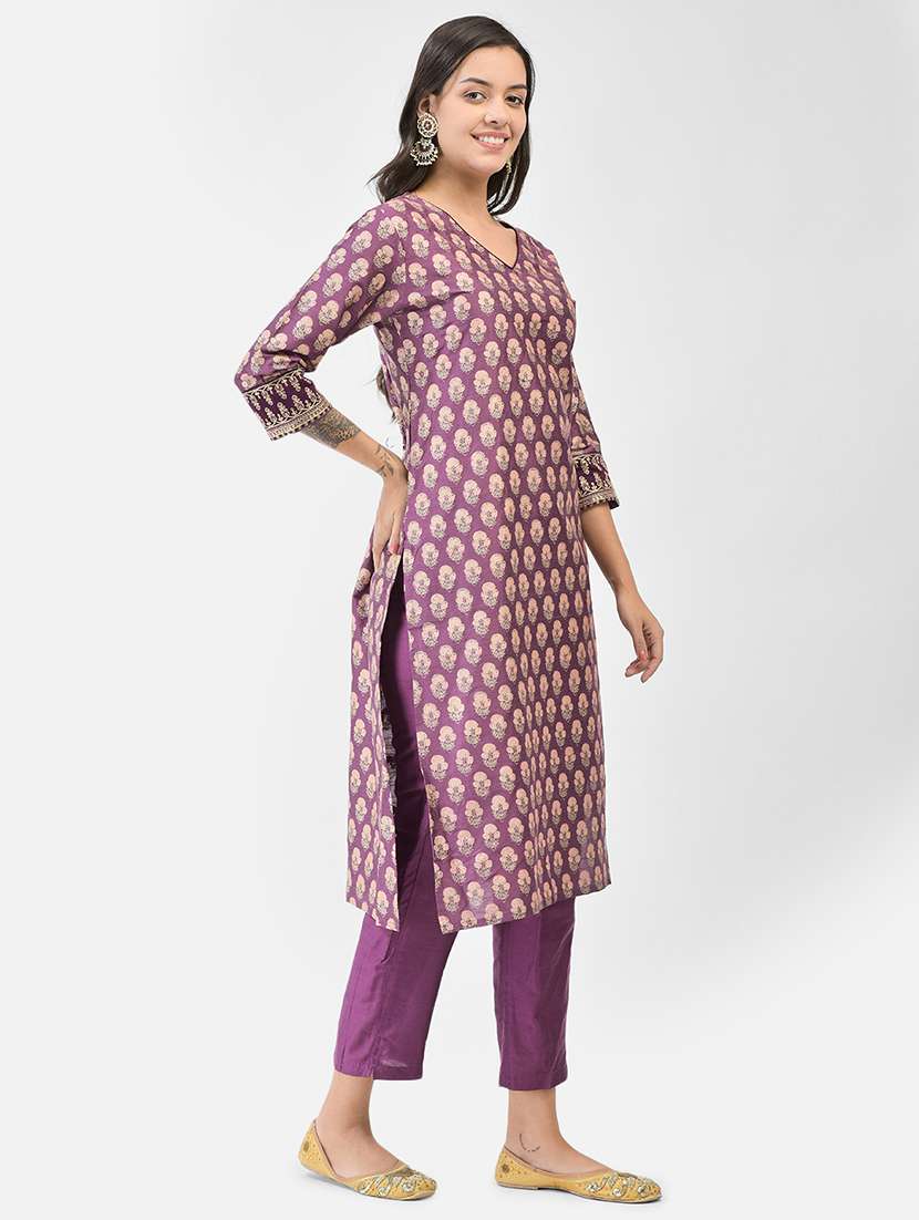 women floral printed three quarter sleeve straight kurta - 22295082 -  Standard Image - 1