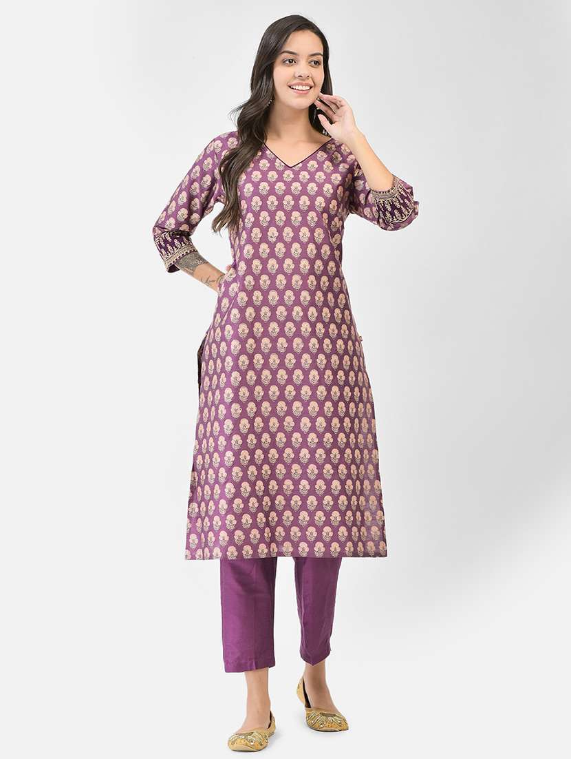 women floral printed three quarter sleeve straight kurta - 22295082 -  Standard Image - 4