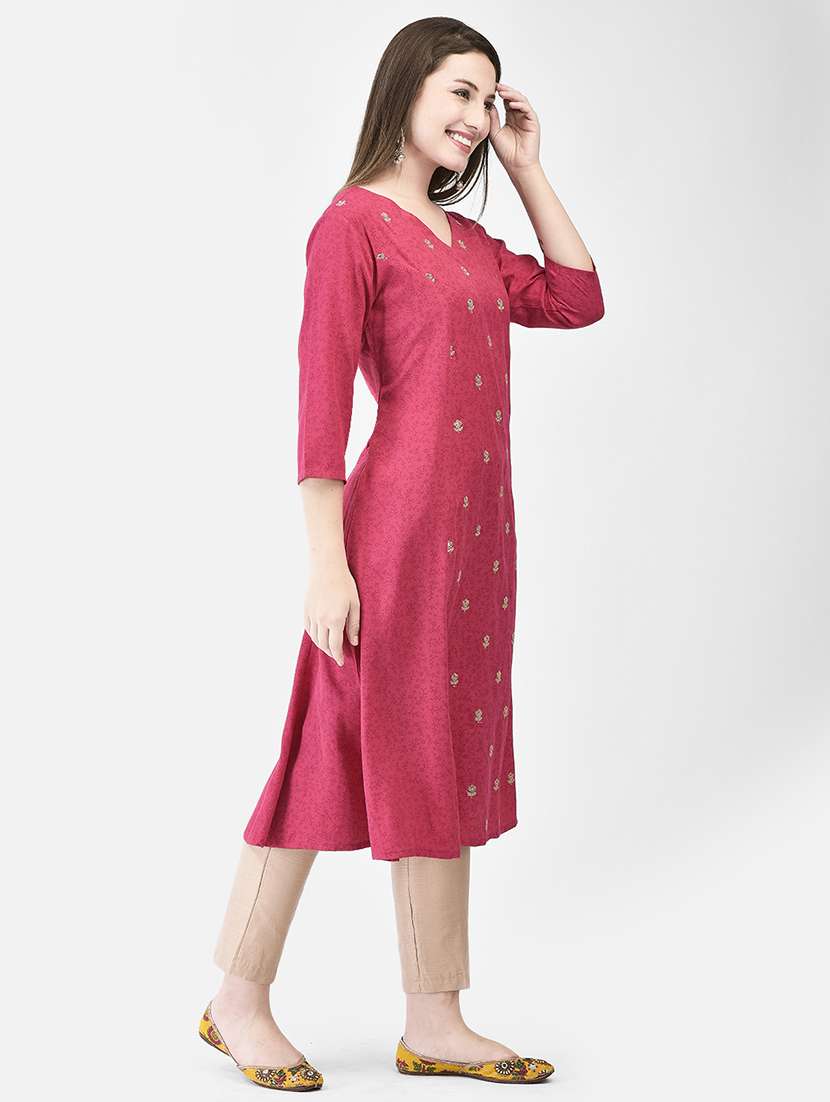 women printed three quarter sleeve a-line kurta - 22295084 -  Standard Image - 1