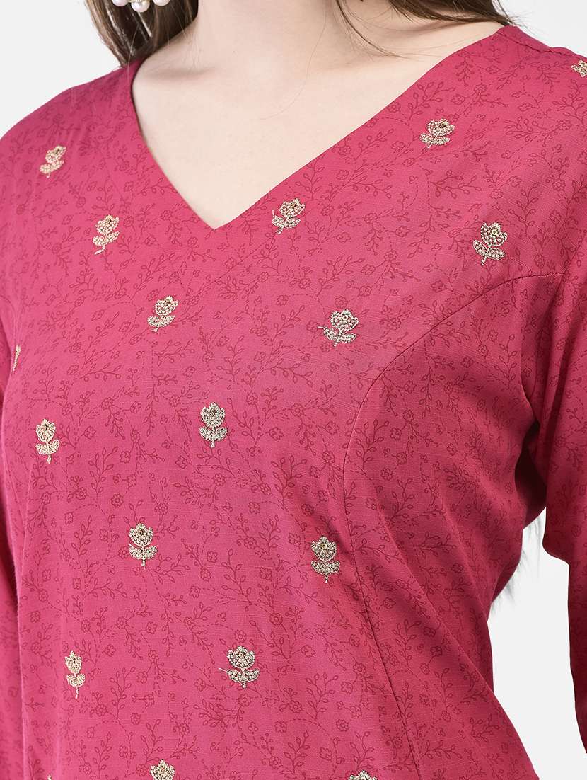 women printed three quarter sleeve a-line kurta - 22295084 -  Standard Image - 4