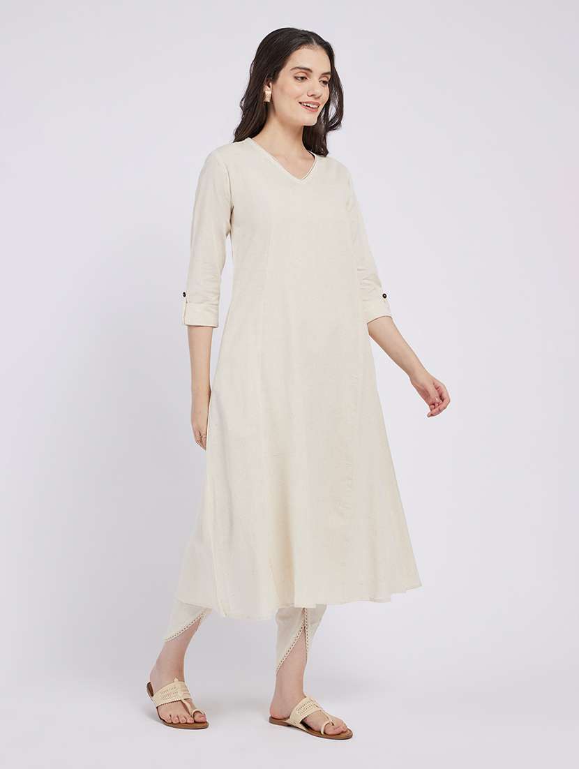 women solid three quarter sleeve a-line kurta - 22295092 -  Standard Image - 1