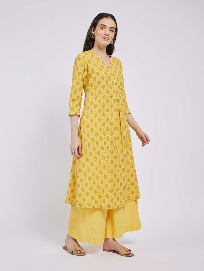 women printed three quarter sleeve a-line kurta - 22295095 -  Standard Image - 1