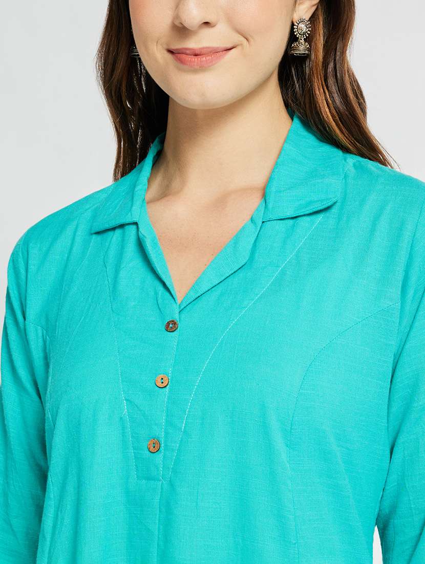 women solid three quarter sleeve a-line kurta - 22295103 -  Standard Image - 4