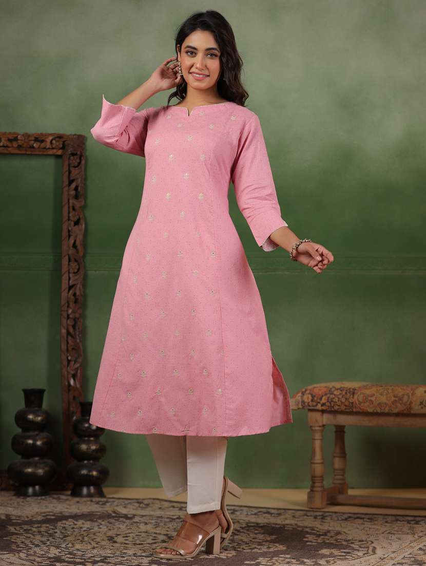 women printed three quarter sleeve a-line kurta
