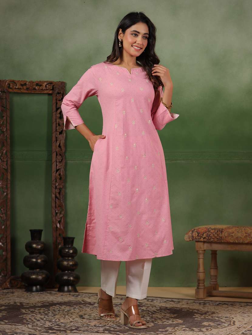 Women Printed Three Quarter Sleeve A-line Kurta - 22295111 -  Standard Image - 1