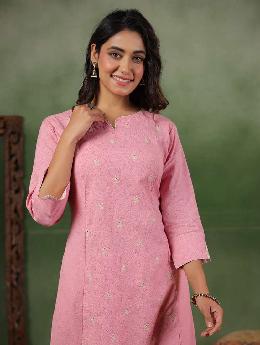 Women Printed Three Quarter Sleeve A-line Kurta - 22295111 -  Standard Image - 4