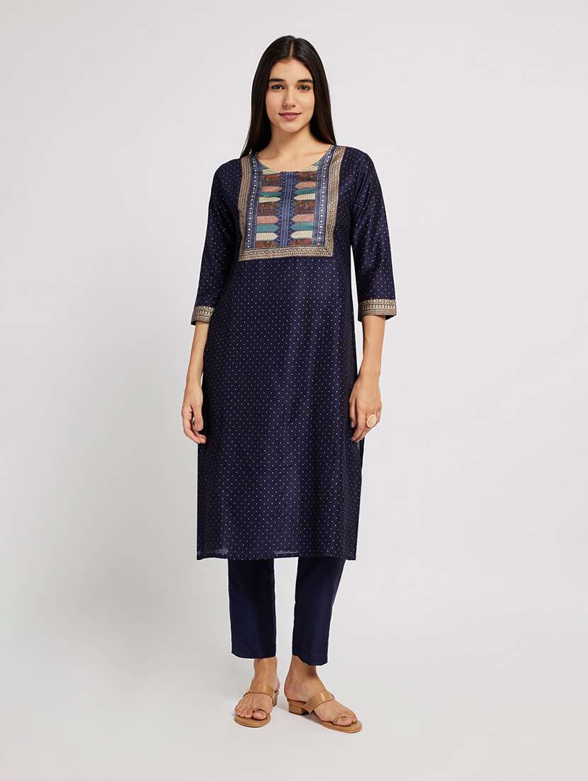 women printed three quarter sleeve straight kurta - 22295113 -  Standard Image - 1