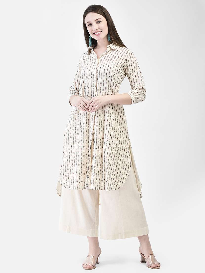 women printed three quarter sleeve high-low kurta - 22295117 -  Standard Image - 1