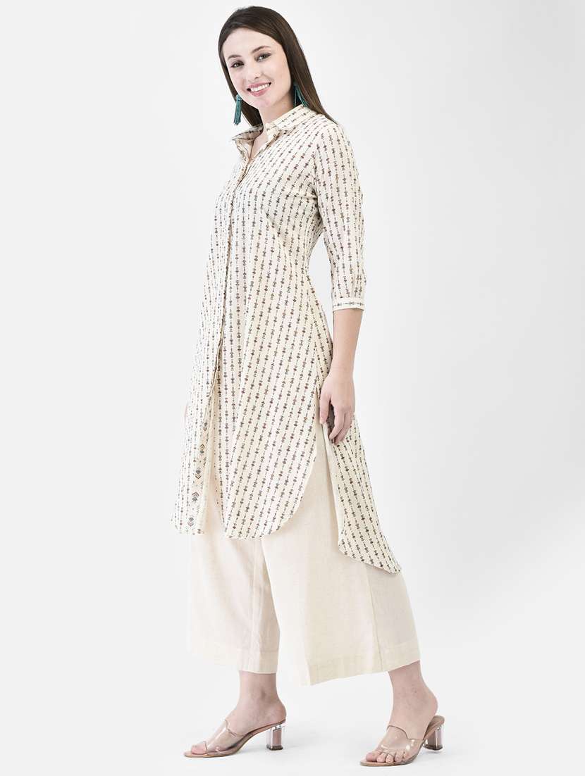 women printed three quarter sleeve high-low kurta - 22295117 -  Standard Image - 4