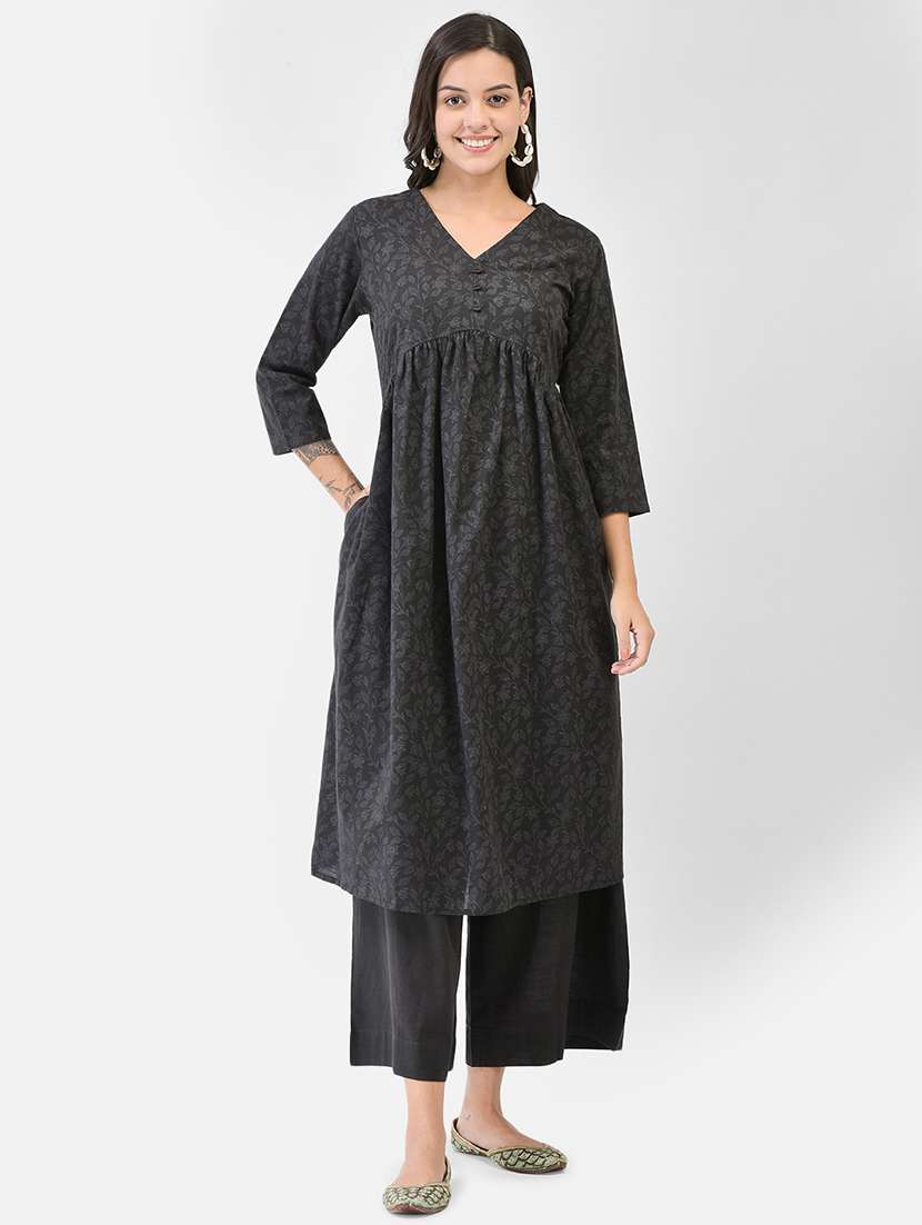 women printed three quarter sleeve a-line kurta - 22295121 -  Standard Image - 1