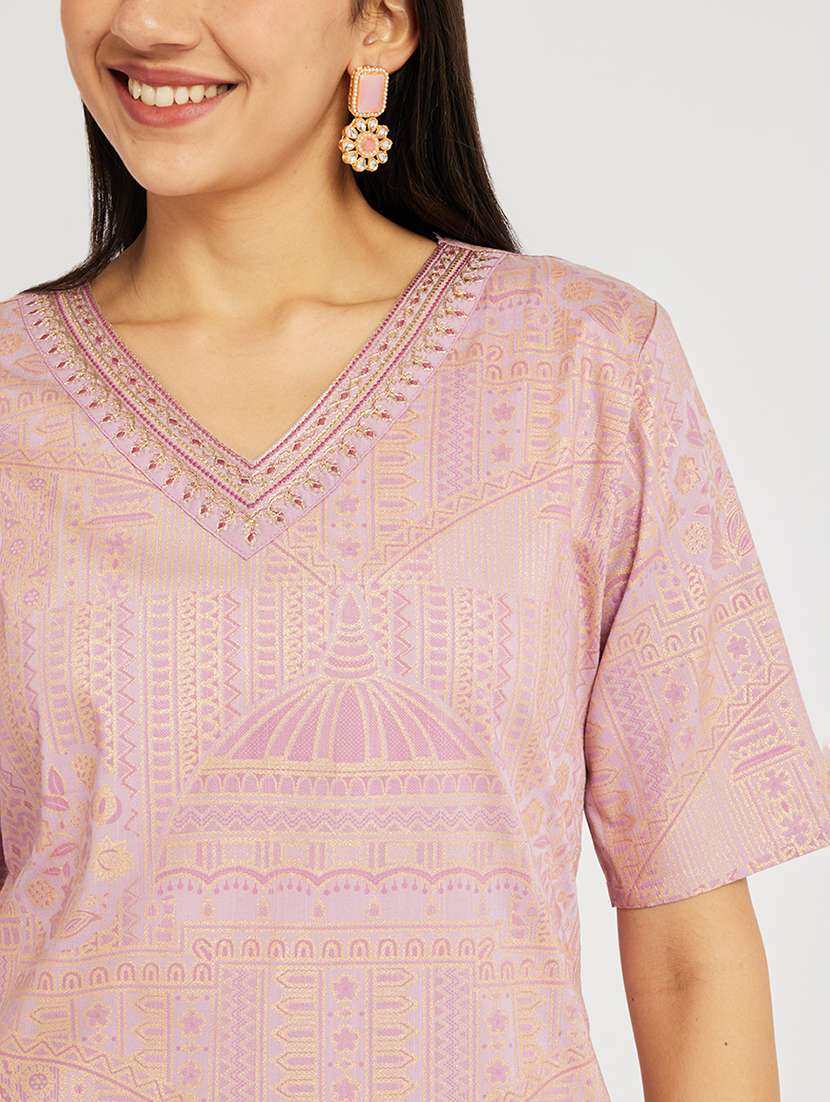 women printed short sleeve straight kurta - 22295130 -  Standard Image - 4