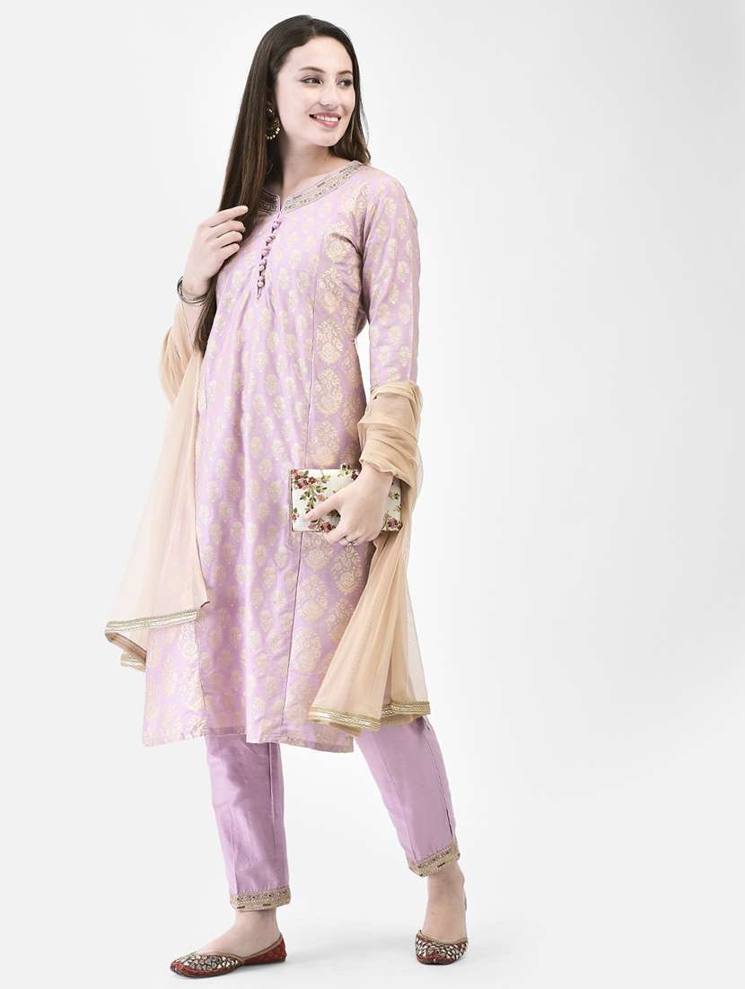 women foil print three quarter sleeve a-line kurta - 22295131 -  Standard Image - 1