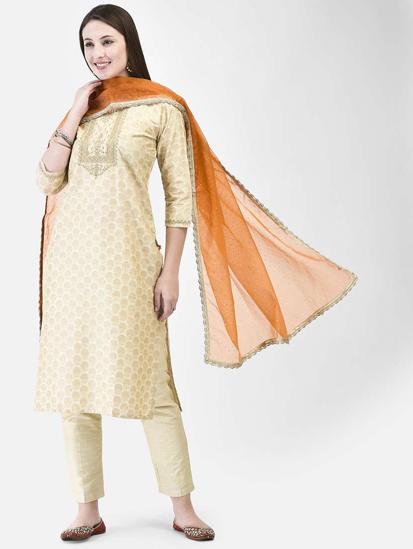 women self design three quarter sleeve straight kurta - 22295132 -  Standard Image - 1