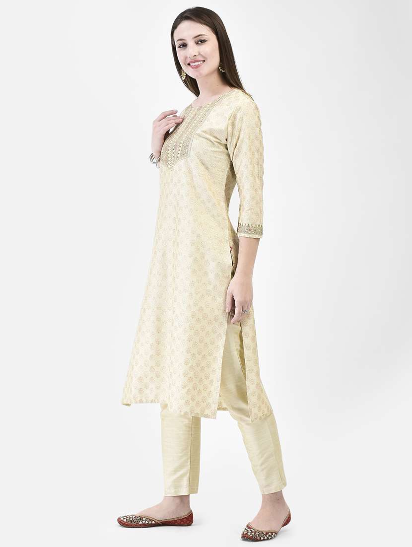 women self design three quarter sleeve straight kurta - 22295133 -  Standard Image - 1