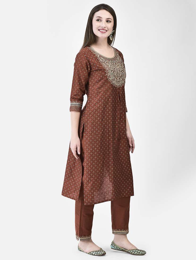 women printed three quarter sleevea-line kurta - 22295134 -  Standard Image - 1
