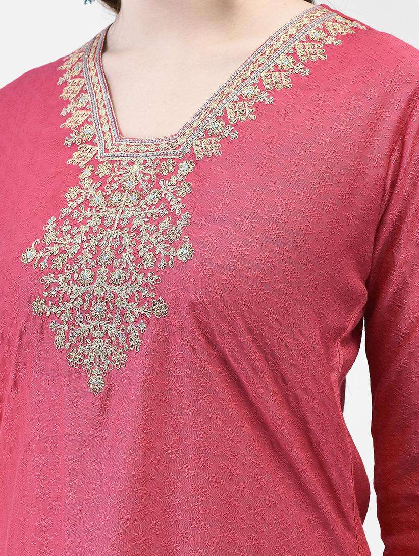 women self design three quarter sleeve straight kurta - 22295135 -  Standard Image - 1