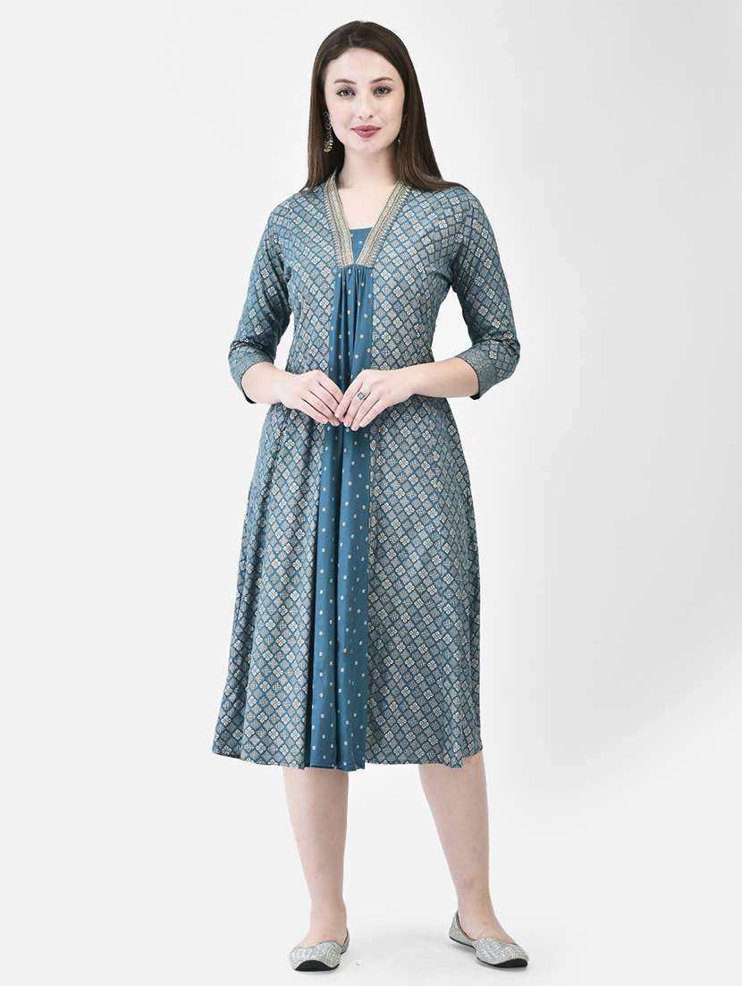 women printed three quarter sleeve a-line kurta