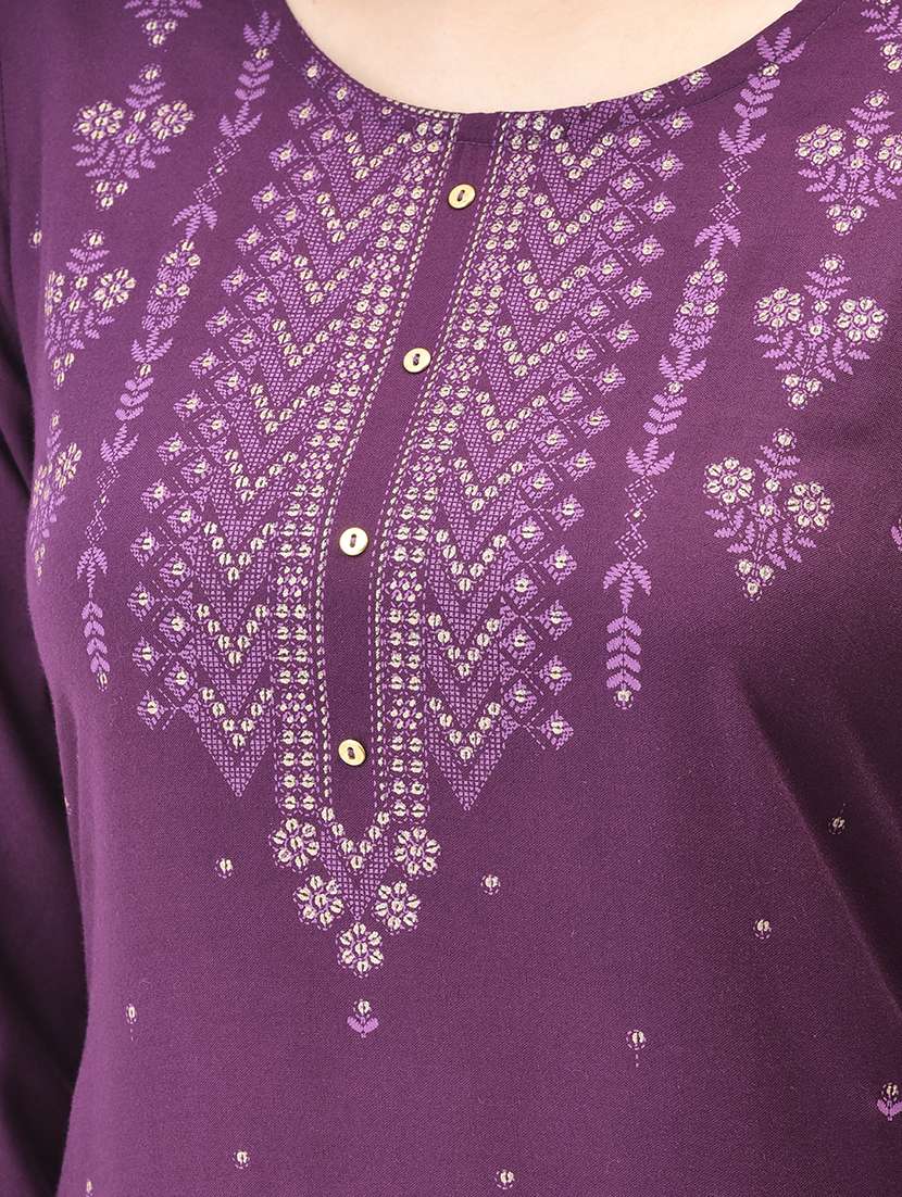 women printed three quarter sleeve straight kurta - 22295141 -  Standard Image - 4