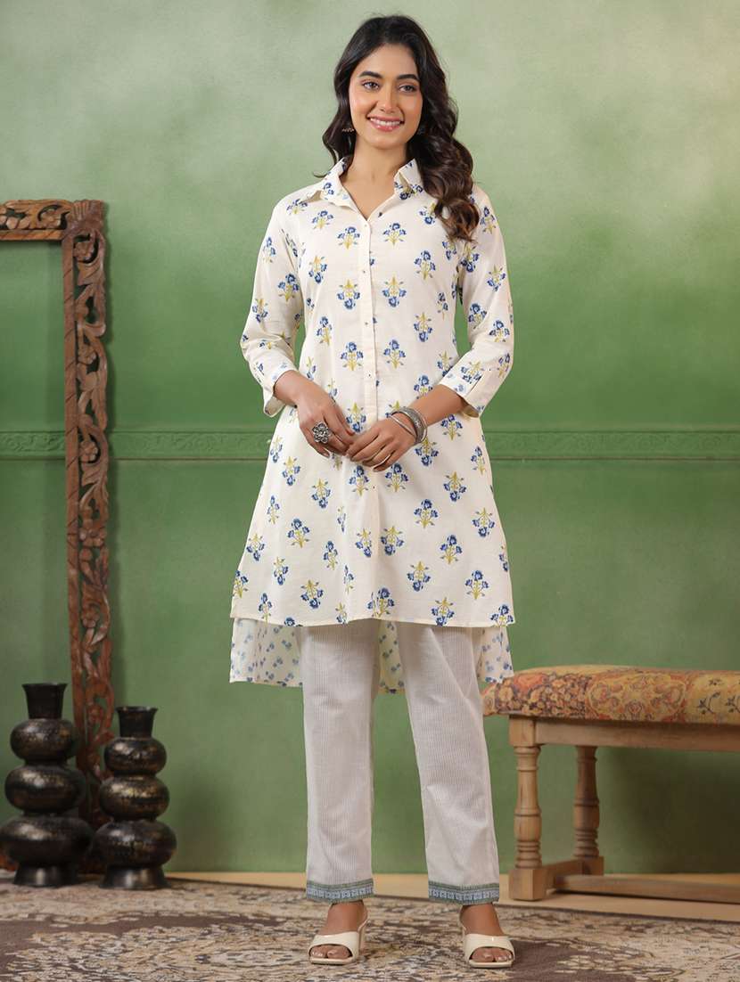 women floral printed three quarter sleeve high-low kurta - 22295142 -  Standard Image - 1