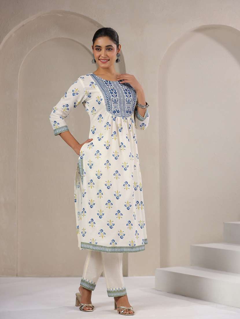 women floral printed three quarter sleeve a-line kurta - 22295143 -  Standard Image - 1