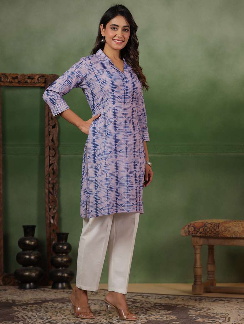 women printed three quarter sleeve straight kurta - 22295145 -  Standard Image - 1