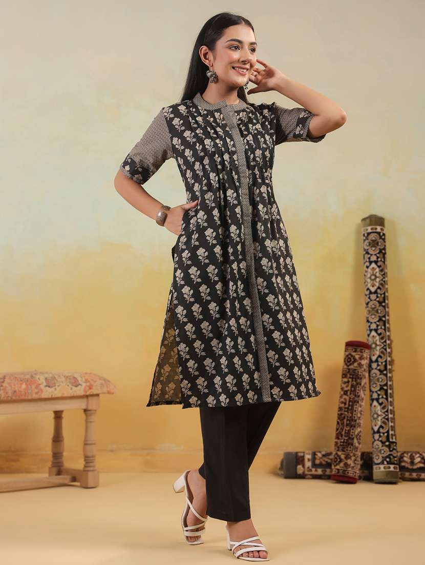 women printed short sleeve a-line kurta - 22295148 -  Standard Image - 1