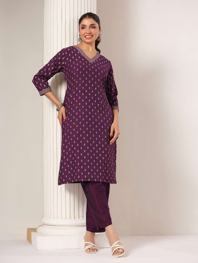 women printed three quarter sleeve straight kurta - 22295157 -  Standard Image - 1