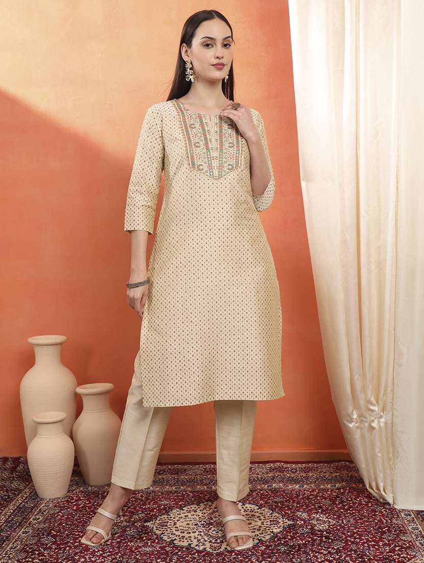 women printed three quarter sleeve straight kurta - 22295161 -  Standard Image - 1