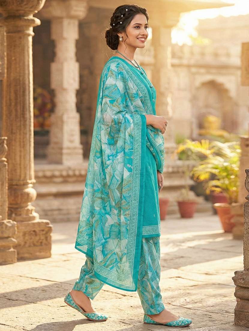 women printed three quarter sleeve kurta salwar with dupatta set - 22295166 -  Standard Image - 1