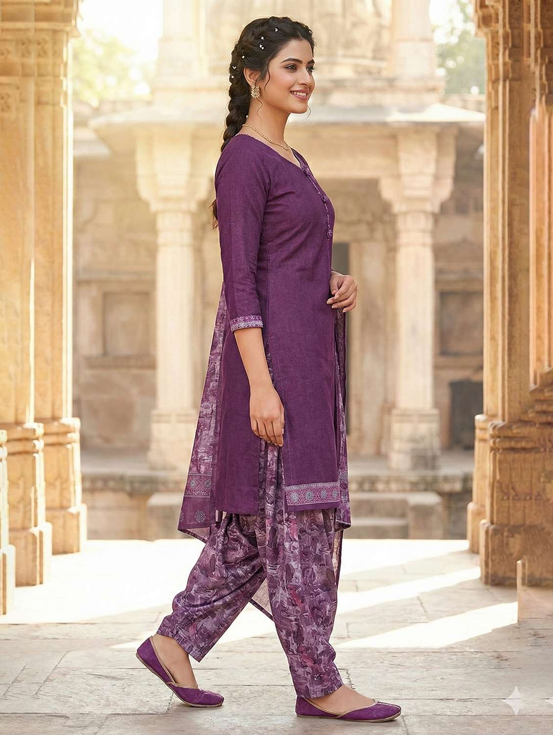 Women Solid Three Quarter Sleeve Kurta Salwar With Dupatta Set - 22295169 -  Standard Image - 1
