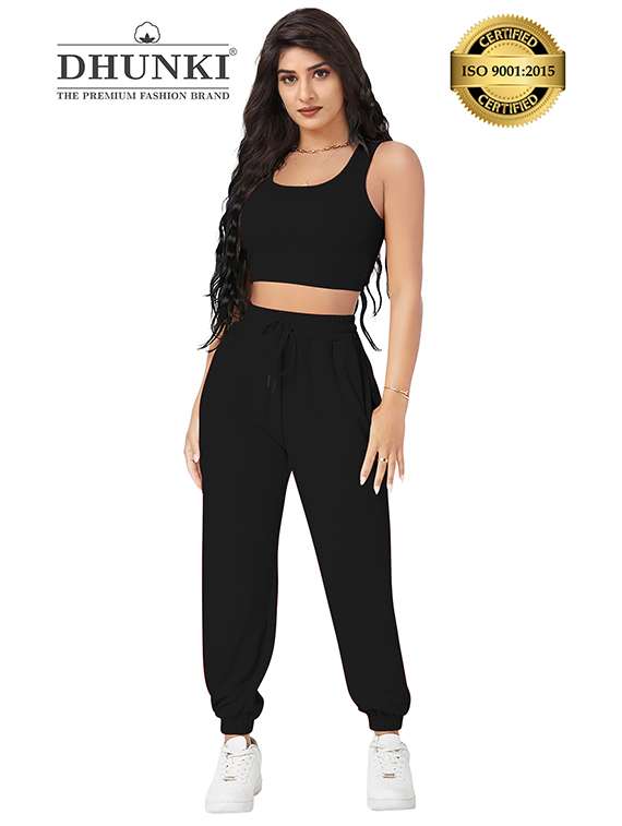women solid crop t-shirt and jogger co-ord set - 22295182 -  Standard Image - 4
