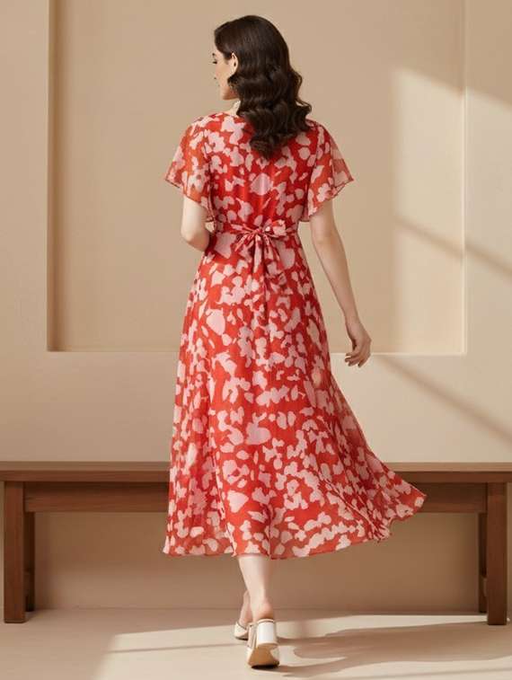 women printed flared sleeve fit & flare dress - 22295193 -  Standard Image - 4