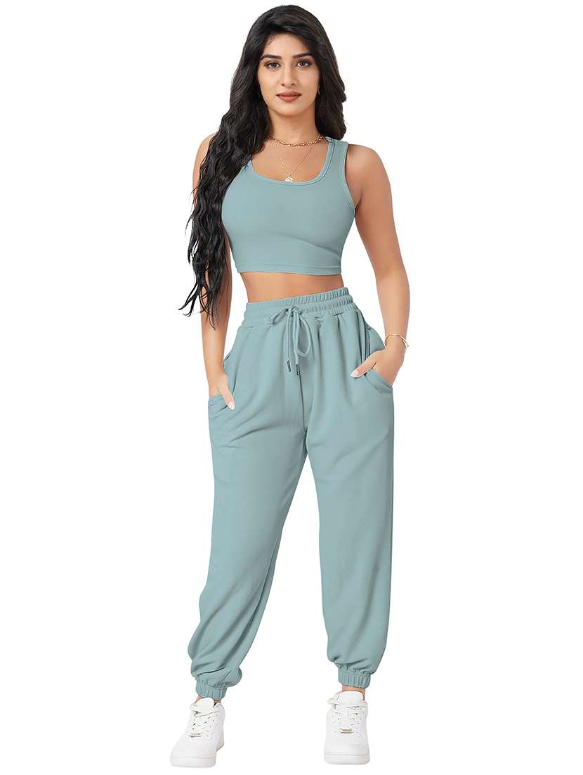 women solid crop t-shirt and jogger co-ord set - 22295202 -  Standard Image - 1