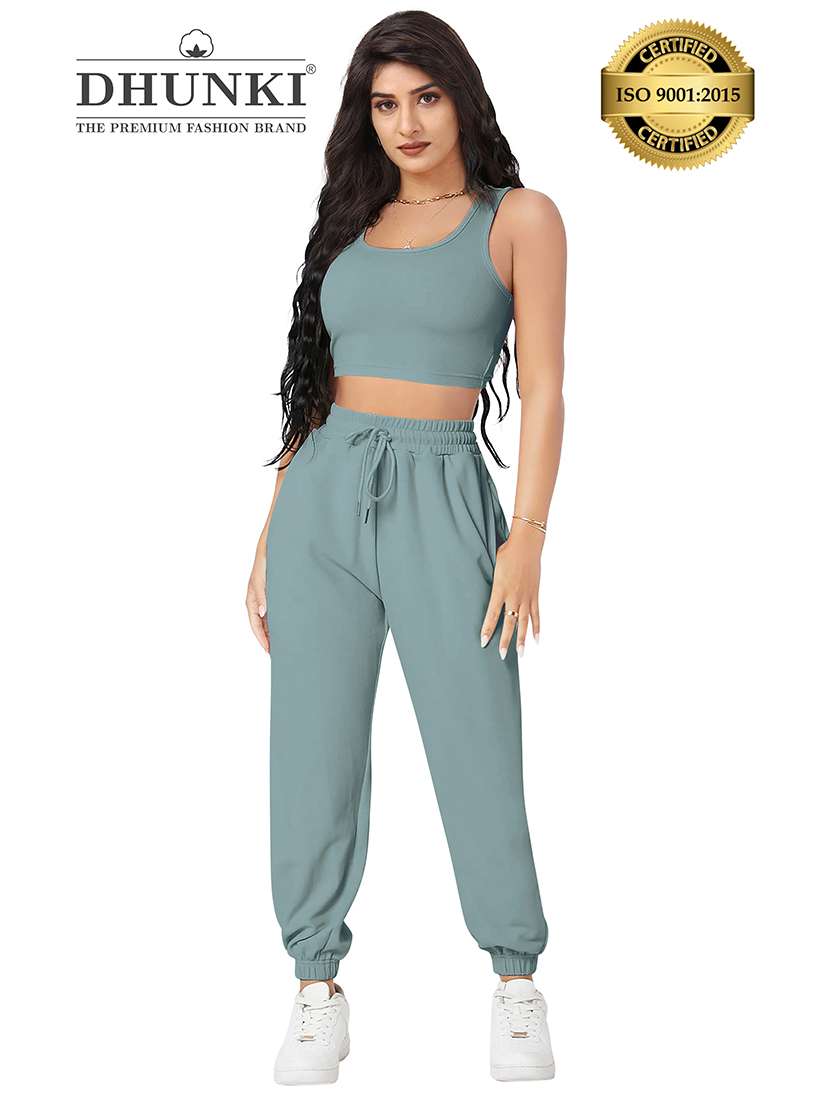 women solid crop t-shirt and jogger co-ord set - 22295202 -  Standard Image - 4